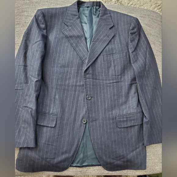 Burberry London Mens Black w/Brown Pinstripes SportCoat Cashmere Wool Size 44‎ R